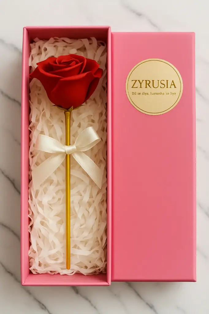 Artificial Rose with Pink Box  - A Timeless Symbol of Love and Elegance, Perfect for Any Occasion to Express Your Affection and Create Lasting Memories !!